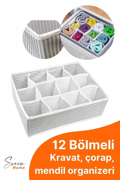 12 Bölmeli Çekmece İçi Düzenleyici Çok Amaçlı Pratik Takı Çorap Kravat Eşarp Gardrop Organizer Kutu