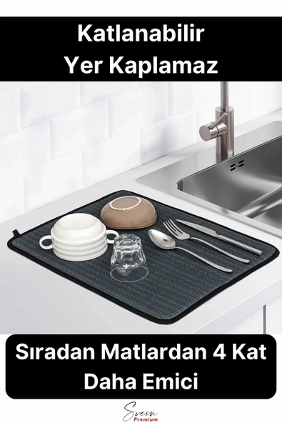 Tezgah Üstü Mikrofiber Bulaşık Matı Koku Yapmaz Kaymaz Ultra Emici Nano Kurutma Pedi Örtüsü 45x35 cm - 2