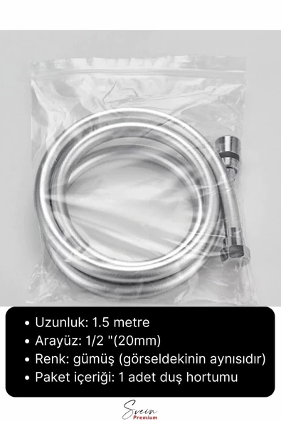 Gümüş Dayanıklı Esnek Kırılmaz Çatlamaz Patlamaz Sızdırmaz Pvc Banyo Duş Musluk Hortumu 1,5 Metre - 5