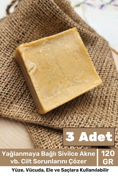 %100 Doğal Güzel Kokulu El Yüz Saç Vücut Cilt Orijinal Bitkisel Mardin Bıttım Sabunu 120G - 3 Adet ürün görseli 1