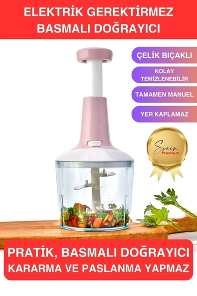 Paslanmaz Çelik Bıçaklı El Robotu Pratik Taşınabilir Basmalı El Blender Soğan Sebze Meyve Doğrayıcı