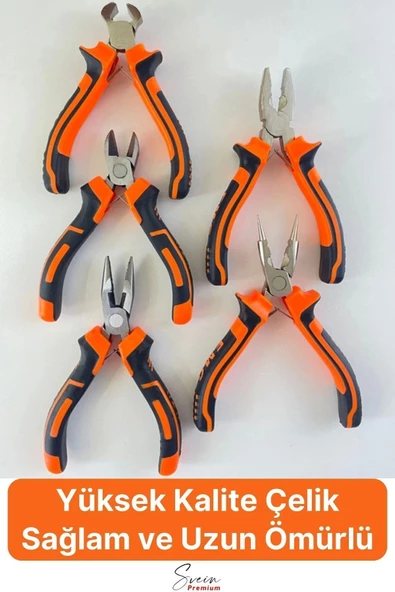 Mini Takı Bijuteri Seti Dayanıklı Kesme Kıvırma Pense Yan Keski Karga Burun Hobi Alet Takımı 5'li - 5