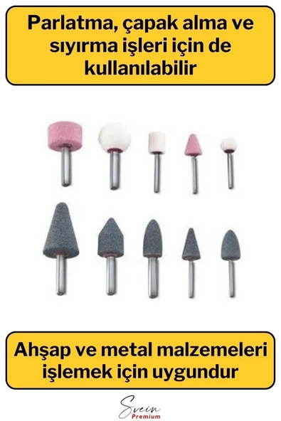 Hobi Gravür Dremel Taşlama Ucu Mini Metal Ahşap Oyma Seti Parlatma Çapak Alma 10 Parça Matkap Uyumlu - 3