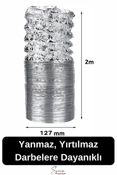 Alüminyum Kopmaz Yırtılmaz Ankastre Baca Aspiratör Davlumbaz Şofben Havalandırma Borusu 2 mt 127 mm - 2