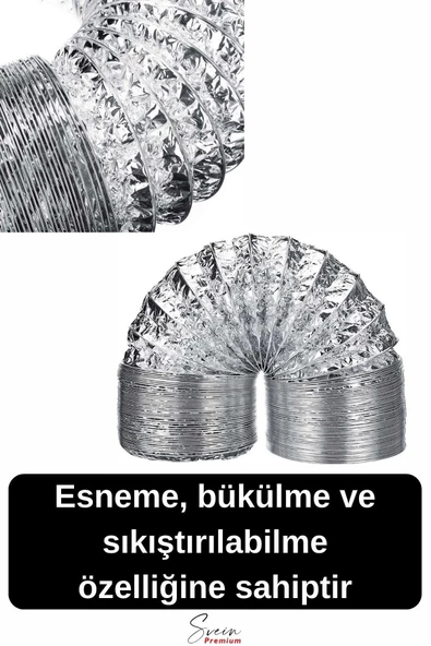 Alüminyum Kopmaz Yırtılmaz Ankastre Baca Aspiratör Davlumbaz Şofben Havalandırma Borusu 2 mt 127 mm - 3