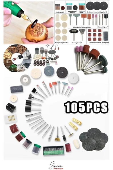Hobi Gravür Dremel Taşlama Ucu Mini Metal Ahşap Oyma Seti Parlatma Çapak Alma 105 Parça Kalıpçı Seti - 3