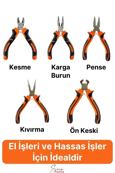 Mini Takı Bijuteri Seti Dayanıklı Kesme Kıvırma Pense Yan Keski Karga Burun Hobi Alet Takımı 5'li - 3