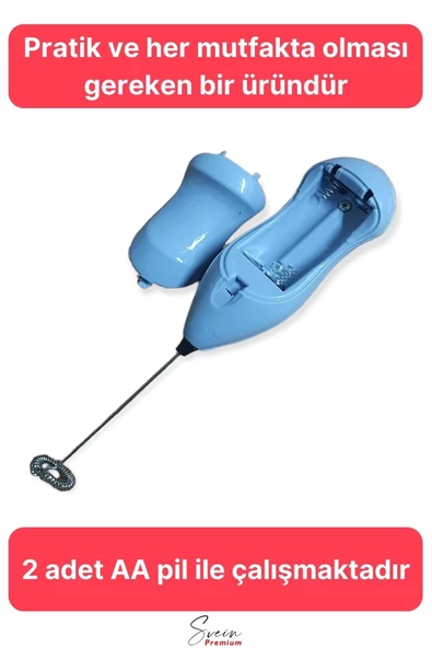Kahve Süt Köpürtücü Cappuccino Yumurta Sos Krema Çırpıcı Çelik Uçlu Pratik Pilli Mini Karıştırıcı - 4