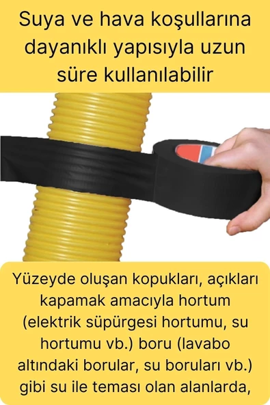 Çok Amaçlı Su Geçirmez Sızdırmaz Dayanıklı Boru Çatlak Onarım İzolasyon Siyah Tamir Bandı 48mm 10mt - 3