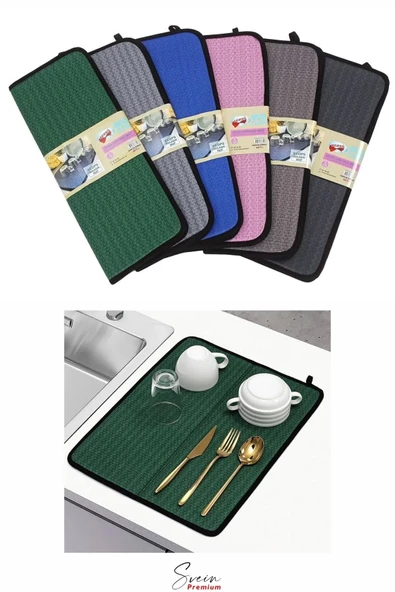 Tezgah Üstü Mikrofiber Bulaşık Matı Koku Yapmaz Kaymaz Ultra Emici Nano Kurutma Pedi Örtüsü 45x35 cm - 5