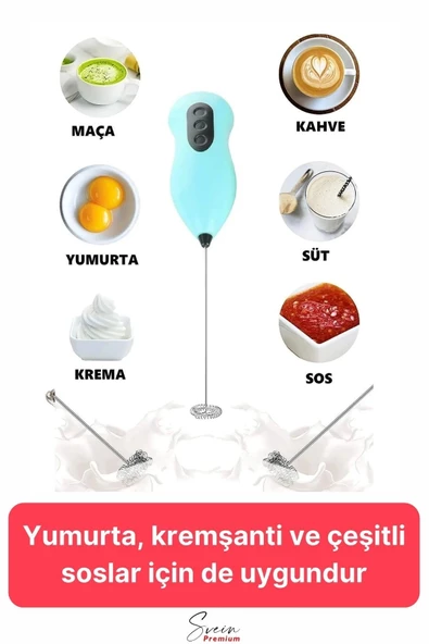 Kahve Süt Köpürtücü Cappuccino Yumurta Sos Krema Çırpıcı Çelik Uçlu Pratik Pilli Mini Karıştırıcı - 3