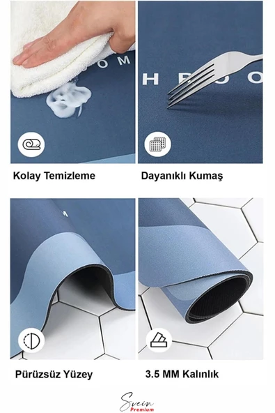 Sihirli Su Emici Kaymaz Tabanlı Kolay Temizlenir Dayanıklı Pürüzsüz Yumuşak Abdest Banyo Paspası - 3