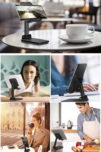 Katlanabilir Masaüstü Tablet ve Telefon Tutucu Stand Uzayabilen Kademeli Katlanır Pratik Portatif - 4