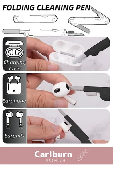 Premium Çok Fonksiyonlu Güçlü Silikon Uçlu 7 in 1 Airpods Klavye Ekran Temizleme Kiti - 3