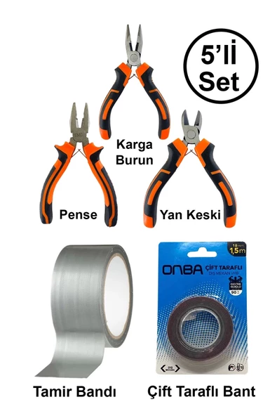 Mini Takı Hobi Karga Burun Yan Keski Pense Çift Taraflı Bant Çok Amaçlı Gri Tamir Bandı Seti