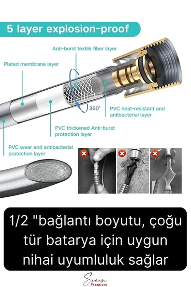 Siyah Dayanıklı Esnek Kırılmaz Çatlamaz Patlamaz Sızdırmaz Pvc Banyo Duş Musluk Hortumu 1,5 Metre - 4
