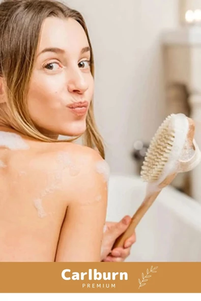 Lüks %100 Doğal Selülit Önleyici Yumuşak Vücut Masaj At Kılı Saplı Uzun Banyo Duş Fırçası - 5