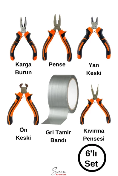 Mini Takı Hobi Karga Burun Yan Keski Pense Ön Keski Kıvırma Pensesi Çok Amaçlı Gri Tamir Bandı Seti