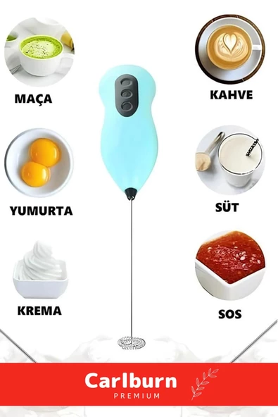 Premium Çelik Uçlu Pilli Kahve Sos Krema Mama Süt Köpürtücü Yumurta Çırpıcı Mini Mikser - 2