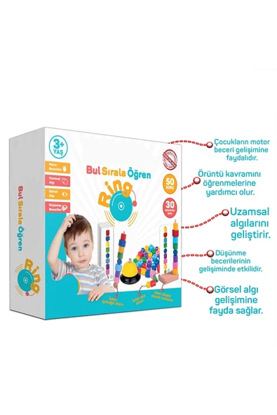 Bul Sırala Öğren Line Up Ring Motor Beceri Uzamsal ve Görsel Algı Düşünme Becerisi Geliştirme Oyunu - 3