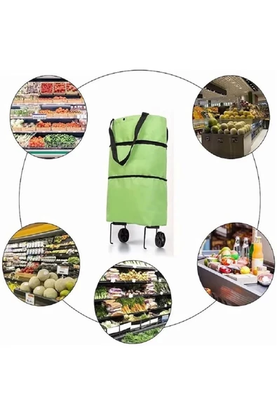 Çok Amaçlı Pratik Katlanabilir Alışveriş Pazar Market Arabası Çantası Tekerlekli Kolay Dönüşen Büyük - 6