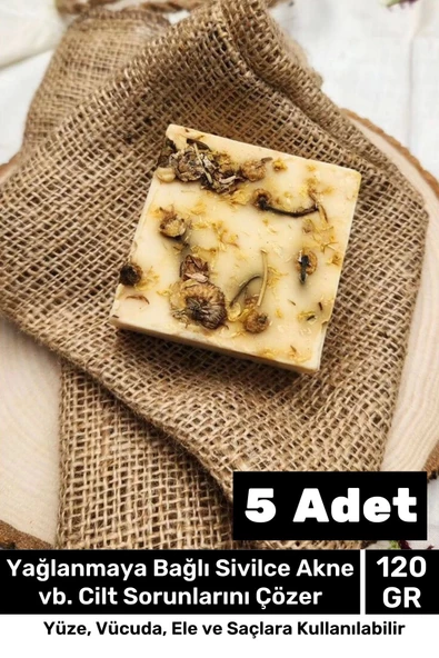 Lüks %100 Doğal Güzel Kokulu El Yüz Saç Vücut Cilt Orijinal Bitkisel Papatya Sabunu 120G - 5 Adet