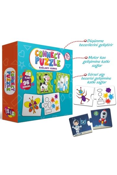 Connect Puzzle Bağlantı Kurma 96 Görsel Yapboz Eğitici Kartlar Görsel Zeka Algı Gelişim Dikkat Oyunu