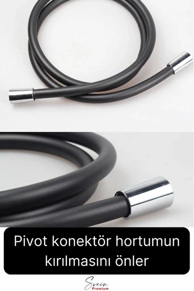 Siyah Dayanıklı Esnek Kırılmaz Çatlamaz Patlamaz Sızdırmaz Pvc Banyo Duş Musluk Hortumu 1,5 Metre - 3
