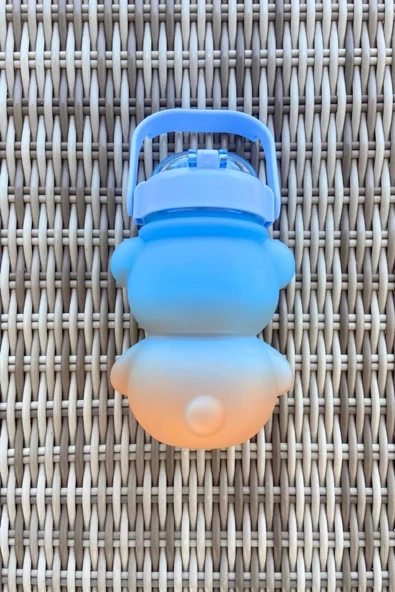 Pipetli Kapaklı Sevimli Ayıcık Suluk Matara Smile Sızdırmaz Dayanıklı Bpa İçermez Okul Çocuk Matara - 3