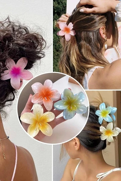 6'lı Lotus Çiçeği Mandal Toka Parlak Akrilik Çok Renkli Mika Şık Yeni Sezon Kadın Saç Tokası Seti - 4