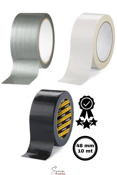 Çok Amaçlı 3'lü Set Siyah Beyaz Gri Dayanıklı İzolasyon Gri Tamir Bandı 48 mm 10 mt 1 Adet