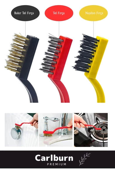 Sert Plastik Başlıklı 3 Parça Mutfak Ocak Fırın Davlumbaz Yağ Çıkarma Tel Fırça Detaylı Temizlik Set - 4