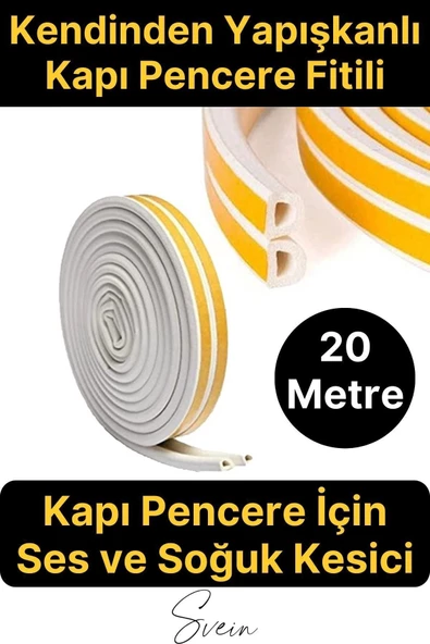 Pvc Doğrama Pencere Fitili İzolasyon Bandı Kendinden Yapışkanlı Beyaz Kauçuk Yalıtım Bant 2x10=20 Mt