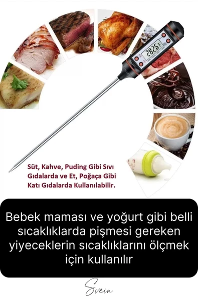 Dijital Gıda Et Tavuk Yemek Pişirme Çubuk Termometre Profesyonel Barbekü Sıcaklık Ölçer Mutfak - 3