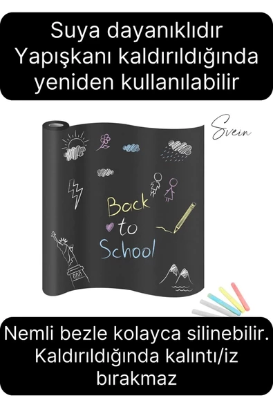 Büyük Boy Kendinden Yapışkanlı Rulo Kara Tahta Sticker Blackboard Siyah Okul İş İçin Yazı Tahtası - 3