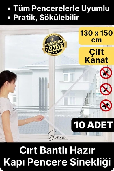 10 Adet Pratik Cam Pencere Kapı Uyumlu Çift Kanat Yırtılmaz Dayanıklı Kendinden Yapışkanlı Sineklik