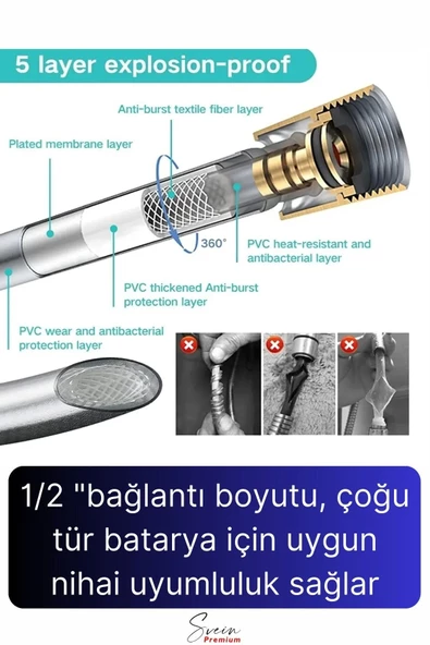 Siyah Dayanıklı Esnek Kırılmaz Çatlamaz Patlamaz Sızdırmaz Pvc Banyo Duş Musluk Hortumu 1,5 Metre - 4