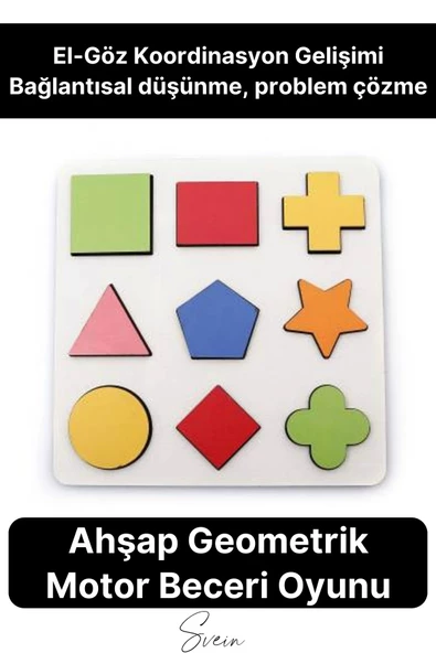 Eğitici Öğretici Ahşap Renkli Geometrik Şekil Yerleştirme Birleştirme Oyuncağı 9'lu Okul Öncesi