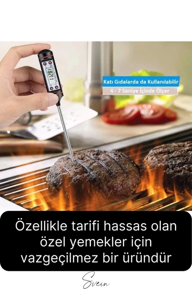 Dijital Gıda Et Tavuk Yemek Pişirme Çubuk Termometre Profesyonel Barbekü Sıcaklık Ölçer Mutfak - 2