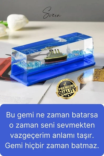 Mavi Su Akvaryum Dikdörtgen Sevgiliye Özel Batmayan Dekoratif Notlu Aşk Titanik Gemisi - 2