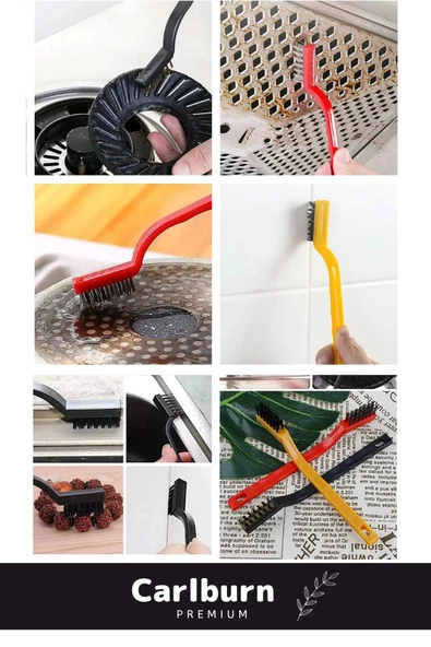 Sert Plastik Başlıklı 3 Parça Mutfak Ocak Fırın Davlumbaz Yağ Çıkarma Tel Fırça Detaylı Temizlik Set - 5