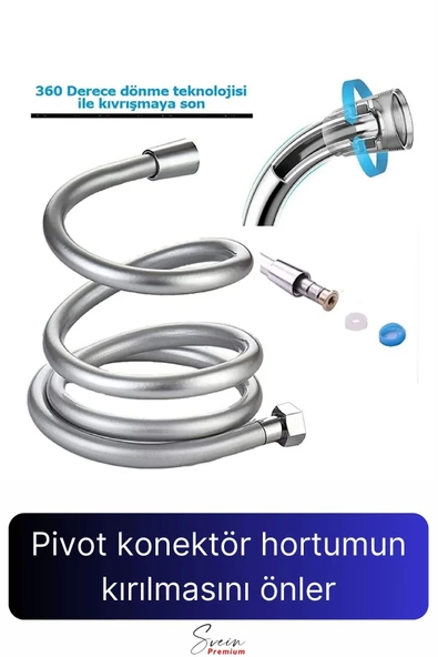 360 Derece Yüksek Kalite Esnek Kırılmaz Çatlamaz Paslanmaz Sızdırmaz Banyo Duş Musluk Hortum 1,5 mt - 3