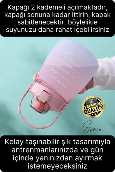 Askılı 1.3 Lt Pipetli Kilitli Sızdırmaz Kapak Tutacaklı Çift Renk Motivasyon Suluk Matara Kamp Okul - 4