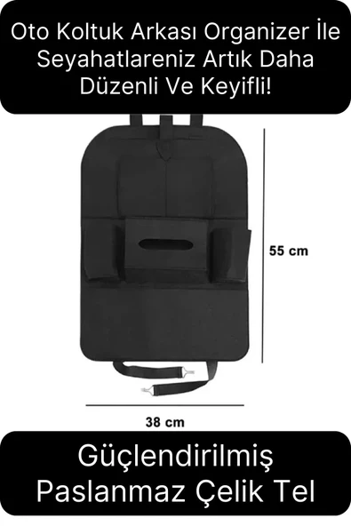 Oto Koltuk Arkası Organizer Düzenleme Çok Gözlü İstifleme Depolama Oto Kılıf Keçe Dayanıklı Cepli - 3