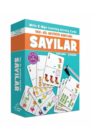 Sayılar Yaz Sil Aktivite Kartları Çift Taraflı 32'li Eğitici Öğretici Okul Öncesi Zeka Kalemli Kutu - 3