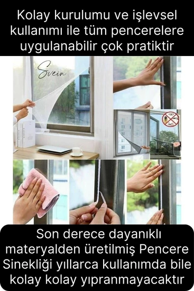 2 Adet Pratik Cam Pencere Kapı Uyumlu Çift Kanat Yırtılmaz Dayanıklı Kendinden Yapışkanlı Sineklik - 2