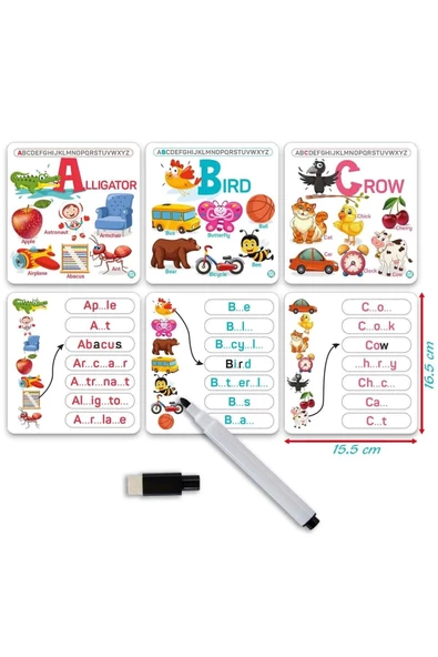 English Alphabet İngilizce Alfabe Yaz-sil Aktivite Kartları Eğitici Öğretici İlk Kelimeler Dil Seti - 3