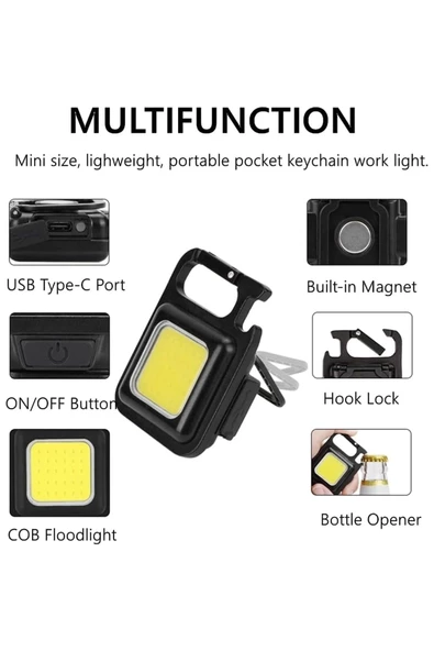 Premium Mini LED Anahtarlık 1000 Lümen El Feneri Usb Şarjlı Taşınabilir Metal Kamp Seyahat İçin - 2