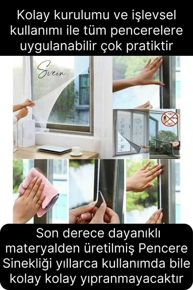 Pratik Tüm Cam Pencere Kapılara Uyumlu Çift Kanat Yırtılmaz Dayanıklı Kendinden Yapışkanlı Sineklik - 2