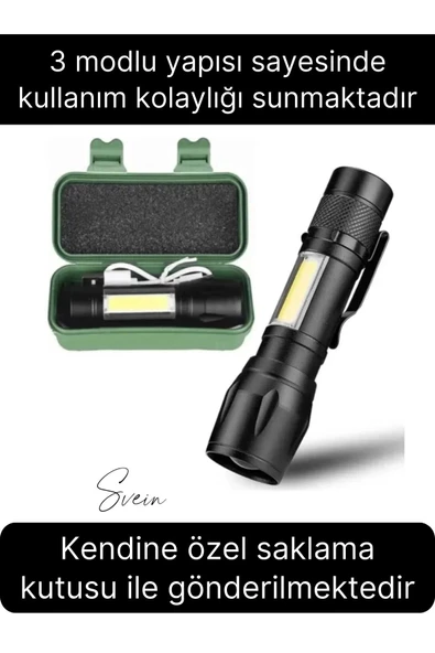 3 Modlu Güçlü Usb Type-C Şarjlı Mini Su Geçirmez Metal Taşınabilir Kutulu Kamp Işık Led El Feneri - 2